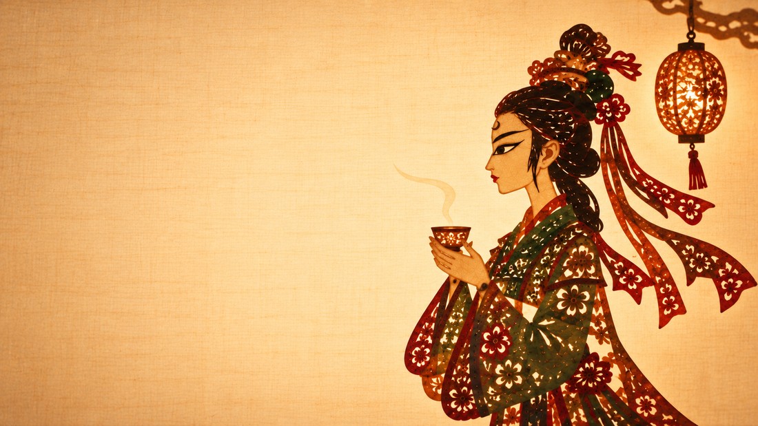 Paper-cut Mulan stands beneath the eaves, lantern in hand — the lamp after the film, burning for you