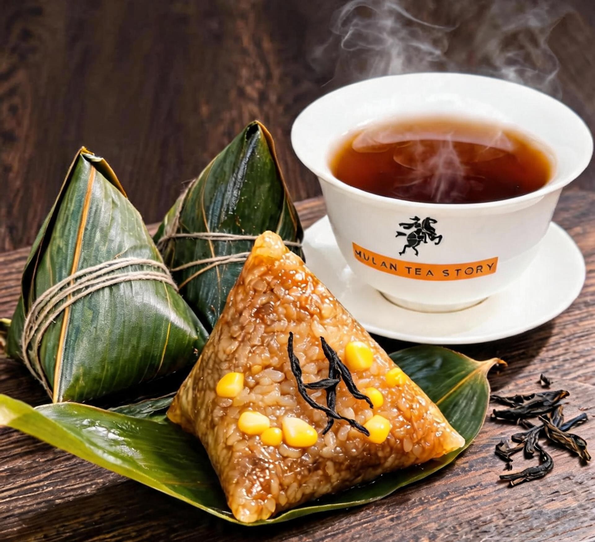 Miniature tea zongzi, glutinous rice steeped in rock-tea liquor, filled with rock-tea leaves and sweet corn